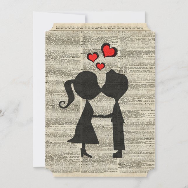 Carte illustration Je t'aime sur une page de dictionnair (Devant)