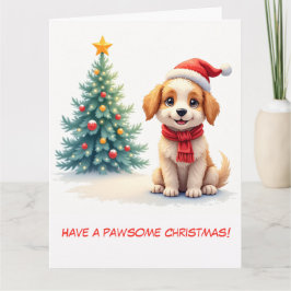 Carte Illustration mignonne chiot et sapin de Noël