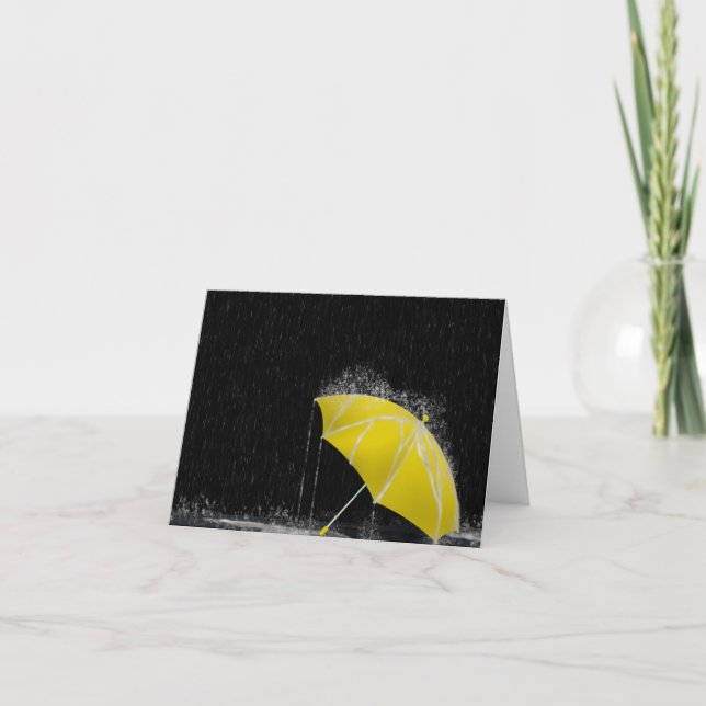 Carte Illustration Perdu Parapluie Jaune en pluie (Devant)