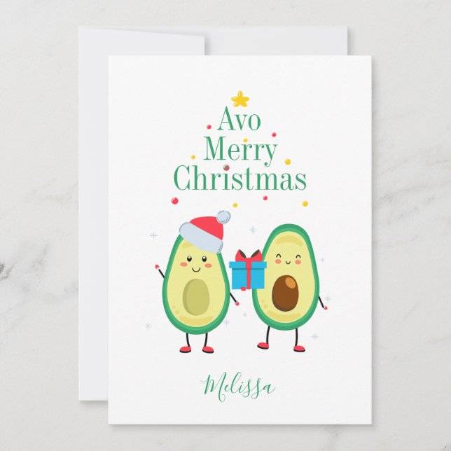 Carte Illustration personnalisée de Joyeux Noël Avocado (Devant)