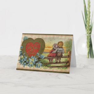 Carte Illustration Vintage adorable Enfants Grand Coeur