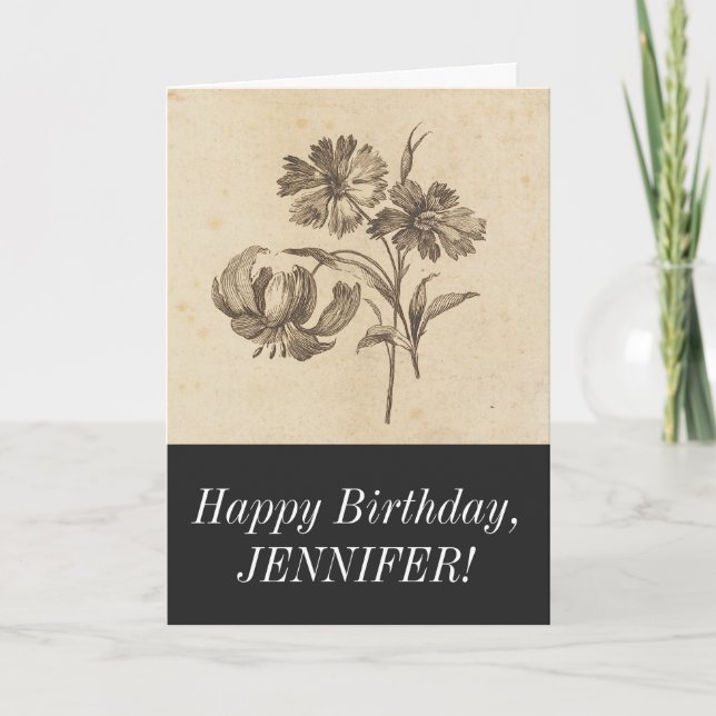 Carte Illustration Vintage élégante d'un joyeux annivers (Devant)