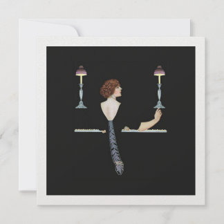 Carte Illustration vintage Fille Jouer Piano