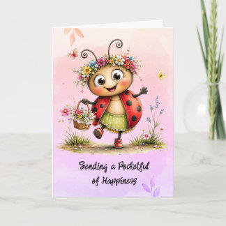 Carte Illustration vintage funky de coccinelle "Bonheur"