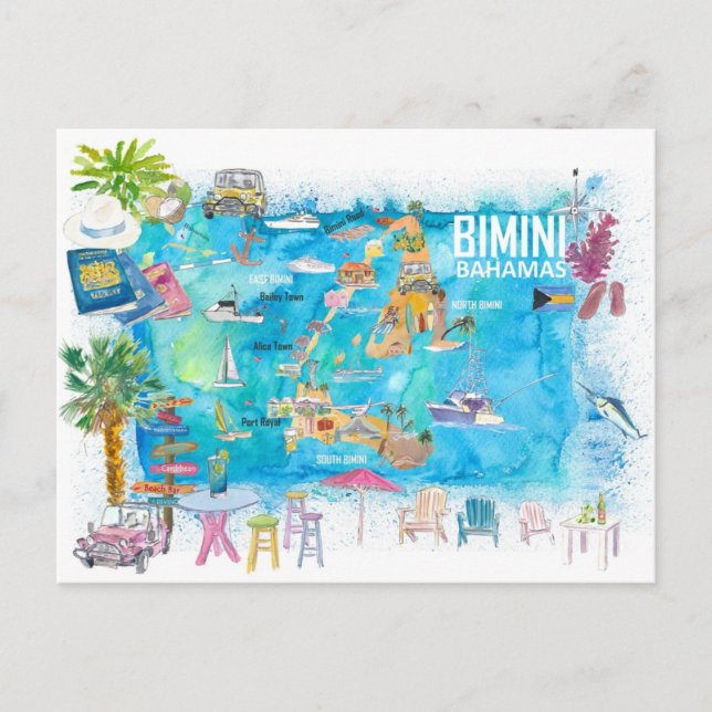 Carte illustrée Bimini Bahamas (Devant)