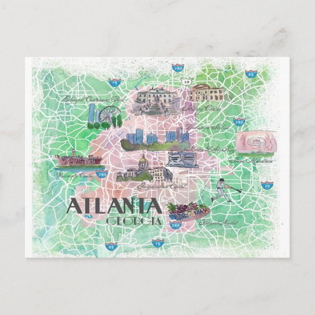 Carte illustrée d'Atlanta Géorgie États-Unis  (Devant)