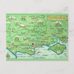 Carte illustrée de couleurs Hampshire Angleterre