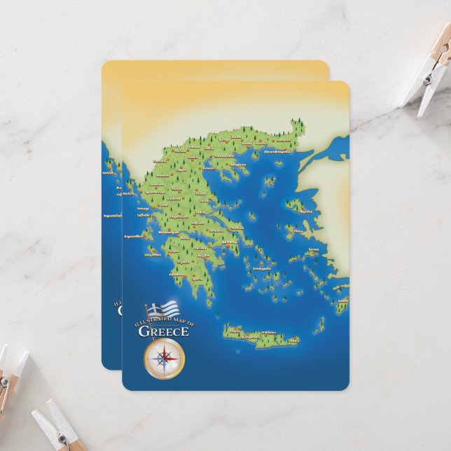 Carte Illustrée De La Grèce. (Devant/Arrière en situation)