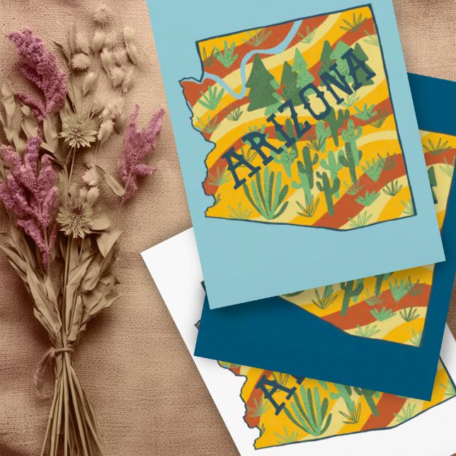 Carte illustrée de l'Arizona (Fantastic colorful Arizona state map custom postcard. Add your own text)