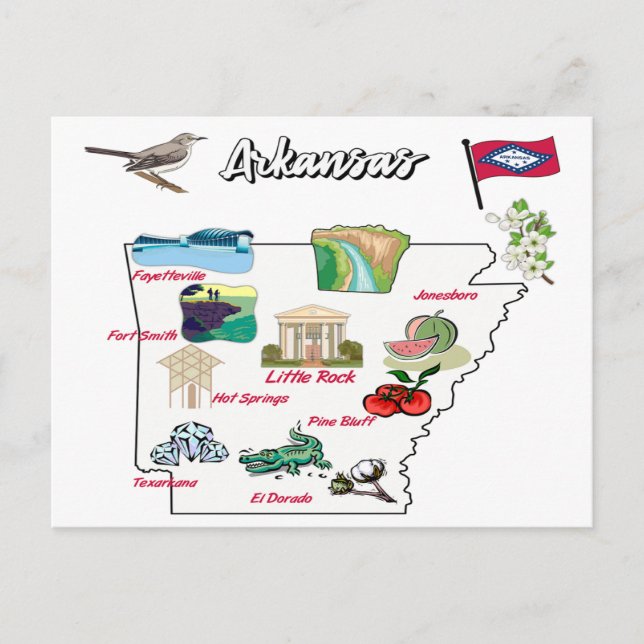 Carte illustrée de l'Arkansas aux Etats-Unis (Devant)