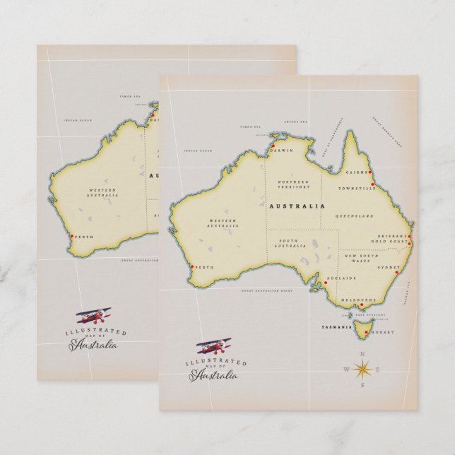 Carte illustrée de l'Australie (Devant / Derrière)