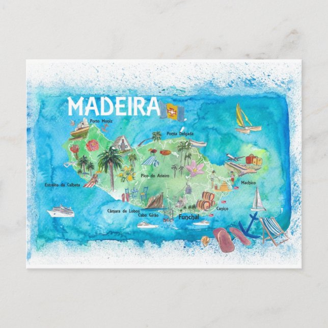 Carte illustrée de l'île de Madère Portugal (Devant)