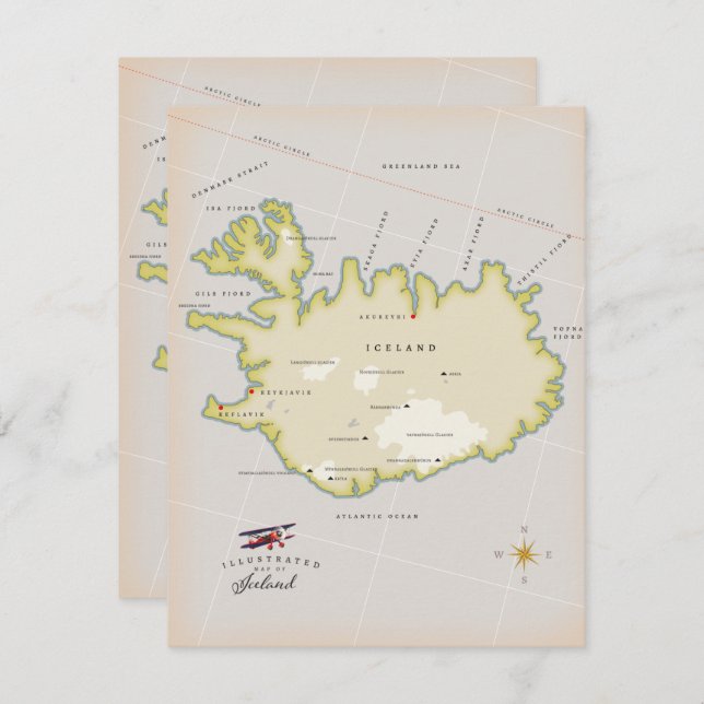 Carte illustrée de l'Islande (Devant / Derrière)