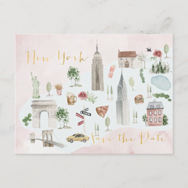 Carte illustrée de New York Enregistrer la date (Devant)