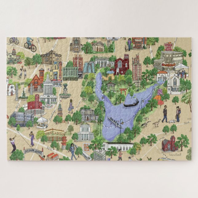 Carte illustrée de Oakland, Lake Merritt Puzzle (Horizontal)