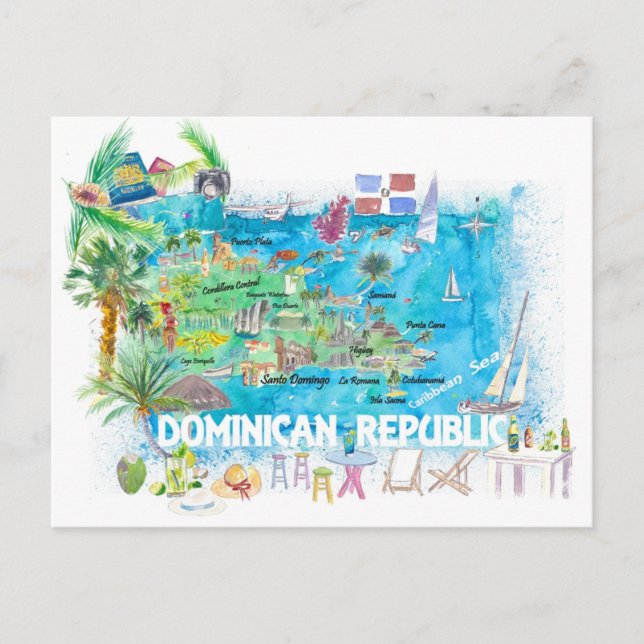 Carte illustrée de voyage de la République dominic (Devant)