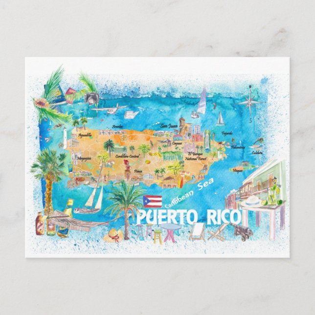 Carte illustrée de voyage des îles de Porto Rico  (Devant)