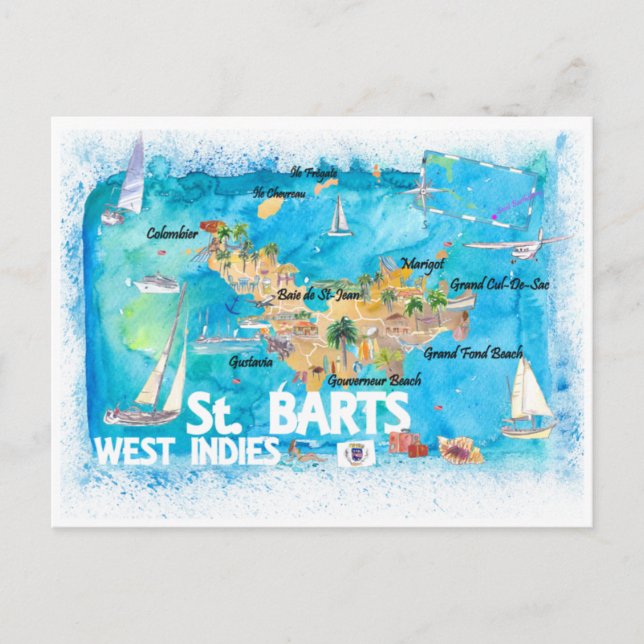 Carte illustrée des Antilles de Saint-Barth (Devant)