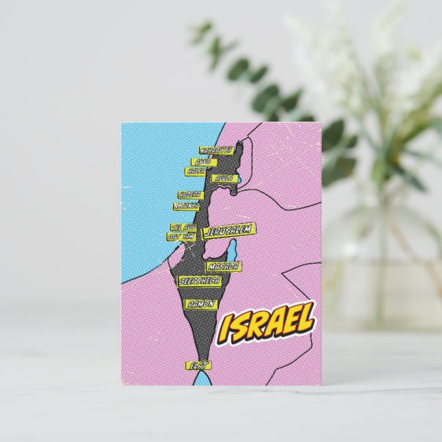 Carte illustrée d'Israël dans le style Pop Art (Debout devant)