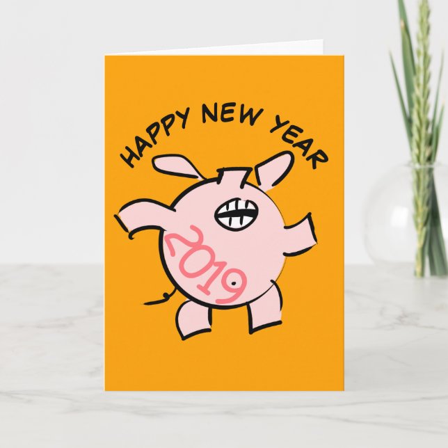 Carte illustrée drôle de cochon de dessin animé 5  (Devant)