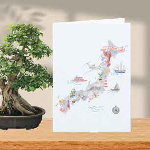 Carte illustrée du Japon pliée en guise de salutat