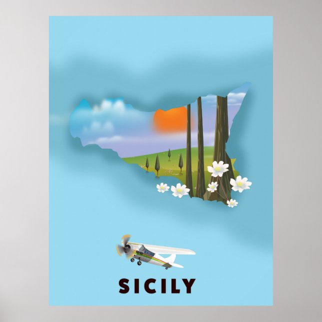 Carte illustrée Sicile poster voyage (Devant)