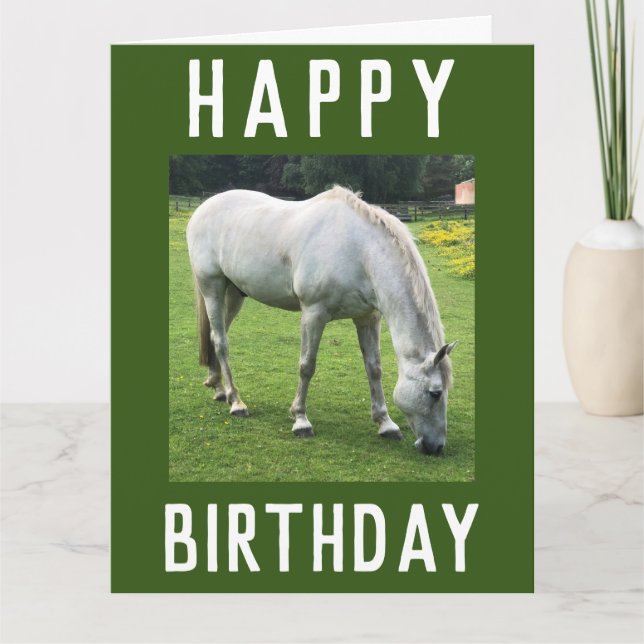Carte Image d'un cheval blanc à l'anniversaire (Devant)