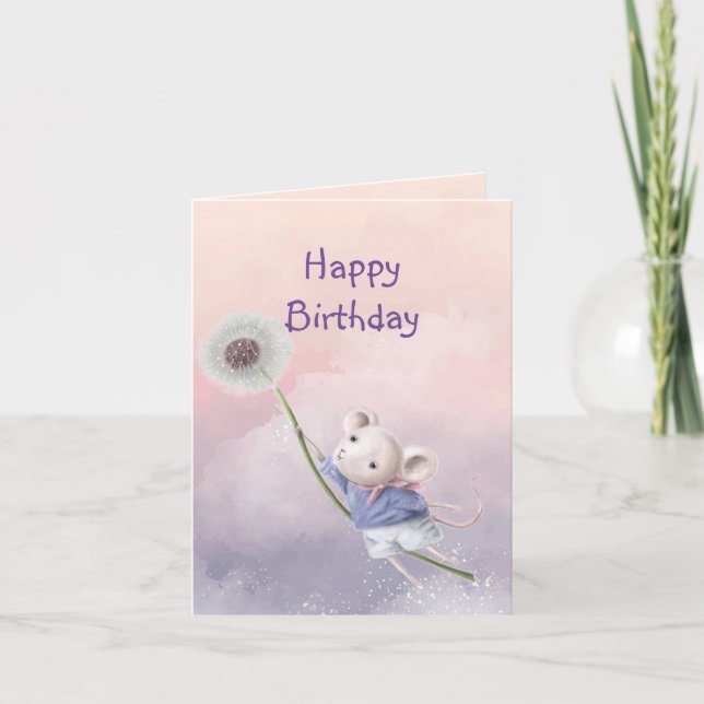 Carte Imaginaire mignon Anniversaire Souris Dandelion Vo (Devant)