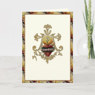 Carte Immaculé Coeur Vierge Marie Floral Monogramme 