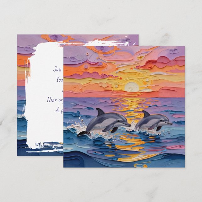Carte Impasto Dolphins and Ocean Waves | Thinking of You (Devant / Derrière)