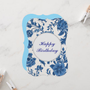 Carte Impression florale d'inspiration victorienne bleue