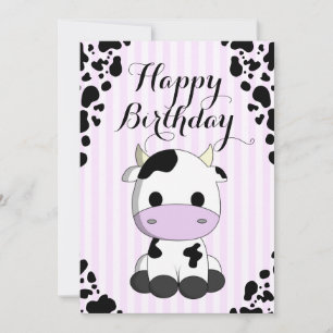 Carte Imprimantes mignonnes Vache pourpre Anniversaire d
