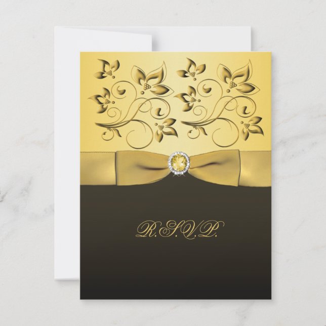 CARTE IMPRIMÉE RIBBON Noir, Gold RSVP (Devant)