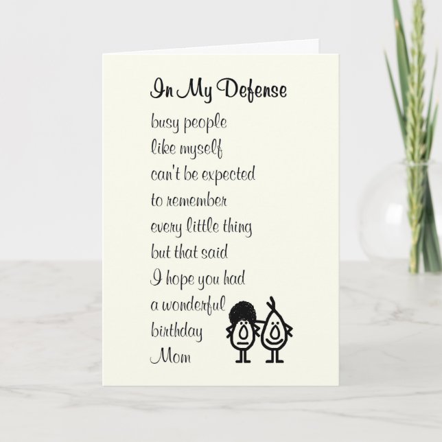 Carte In My Defense - drôle Poème d'anniversaire heureux (Devant)