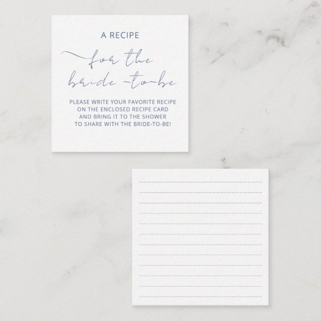 Carte incluse "UNE RECETTE" pour la douche de la m (Devant / Derrière)