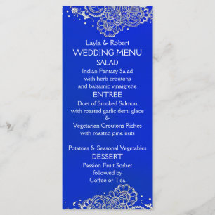 Carte indienne de menu de mariage d'argent de bleu