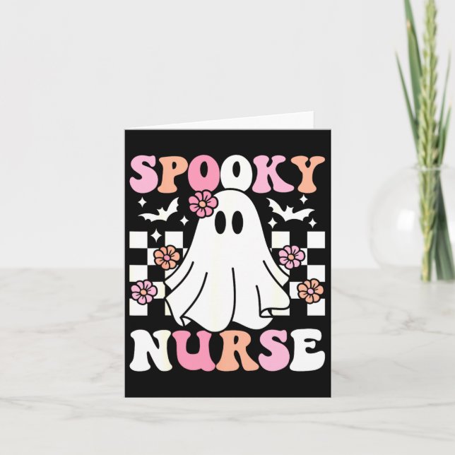 Carte Infirmière éffrayante Halloween Ghost Costume Rétr (Devant)