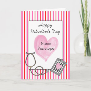 Carte Infirmière Heureuse Sainte-Valentin de coeur rose 