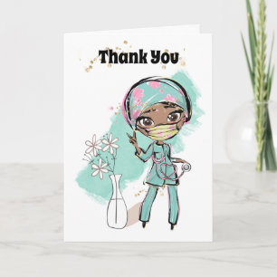 Carte Infirmière merci illustration chirurgien fleurs pa