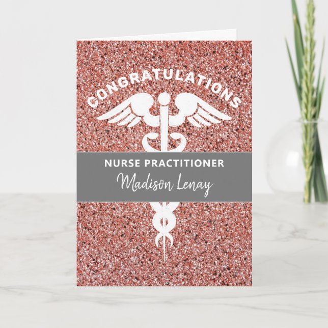 Carte Infirmière Praticien Rose d'études Gold Nom (Devant)