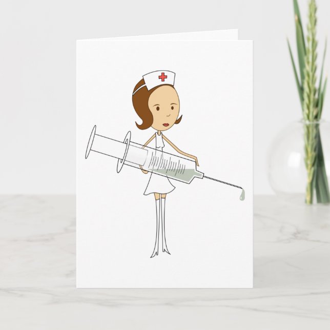 Carte Infirmière traditionnelle avec seringue comiquemen (Devant)
