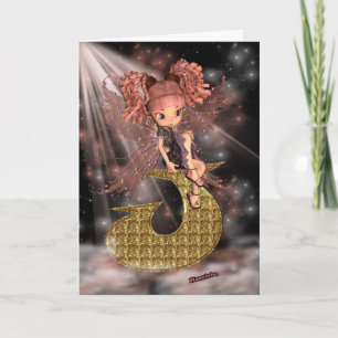 Carte initiale d'anniversaire J, jolie petite fée