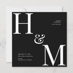 Carte Initiales de typographie moderne pour mariage à la
