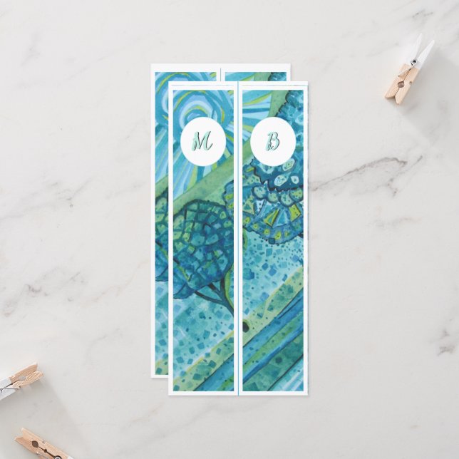 Carte Initiales Monogrammes Whimsical deux Signets (Devant/Arrière en situation)