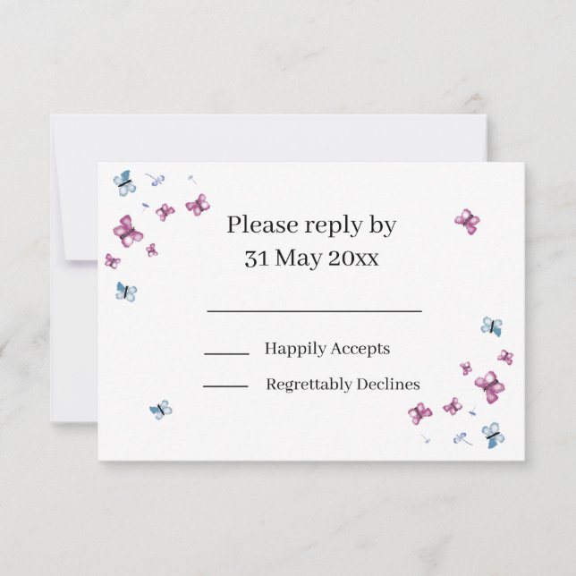 Carte Insertion RSVP de papillon délicate (Devant)
