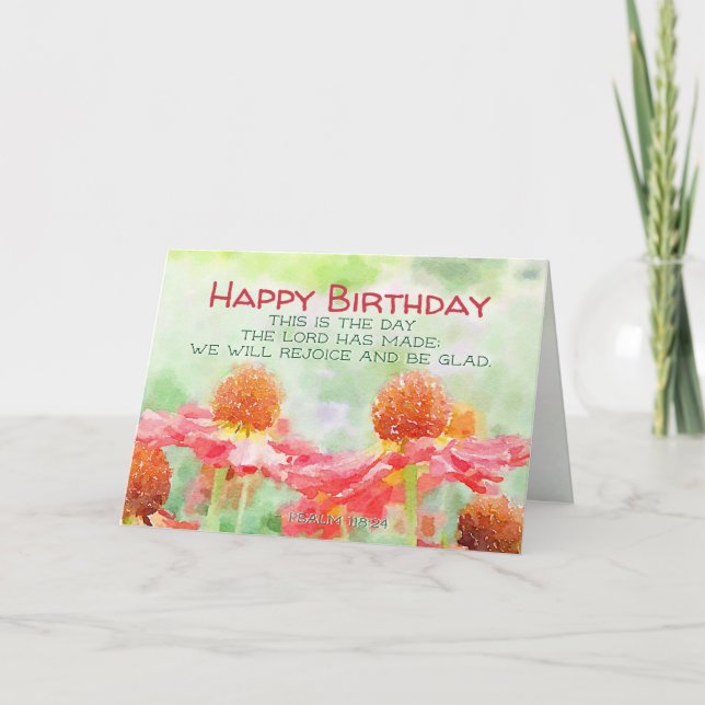 Carte Inspirationnel Psaume d'anniversaire 118:24 Fleurs (Devant)