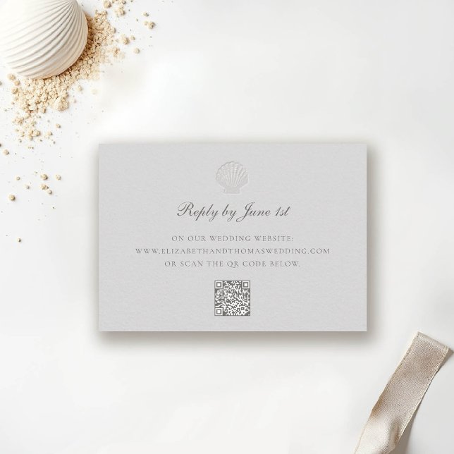 Carte Intervention officielle du Mariage QR de la coque  (nautical wedding rsvp reply coastal modern classic formal traditional shell medium ivory elegant)