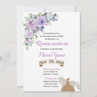 Carte Invitació n Quinceañ ère Purple Lilac Charr Flor