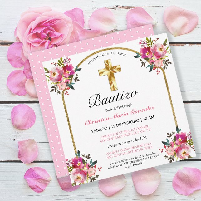 Carte Invitación Bonita Del Bautismo De La Cruz Del Oro (Créateur téléchargé)