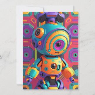 Carte Invitation de fête Enfants Dinosaur Robot Un